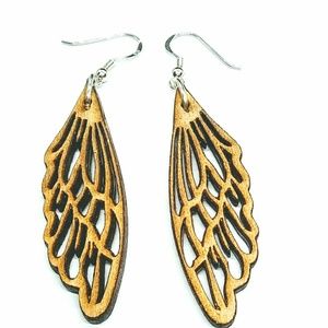 Artistan silver wood fairy wing earrings dangle